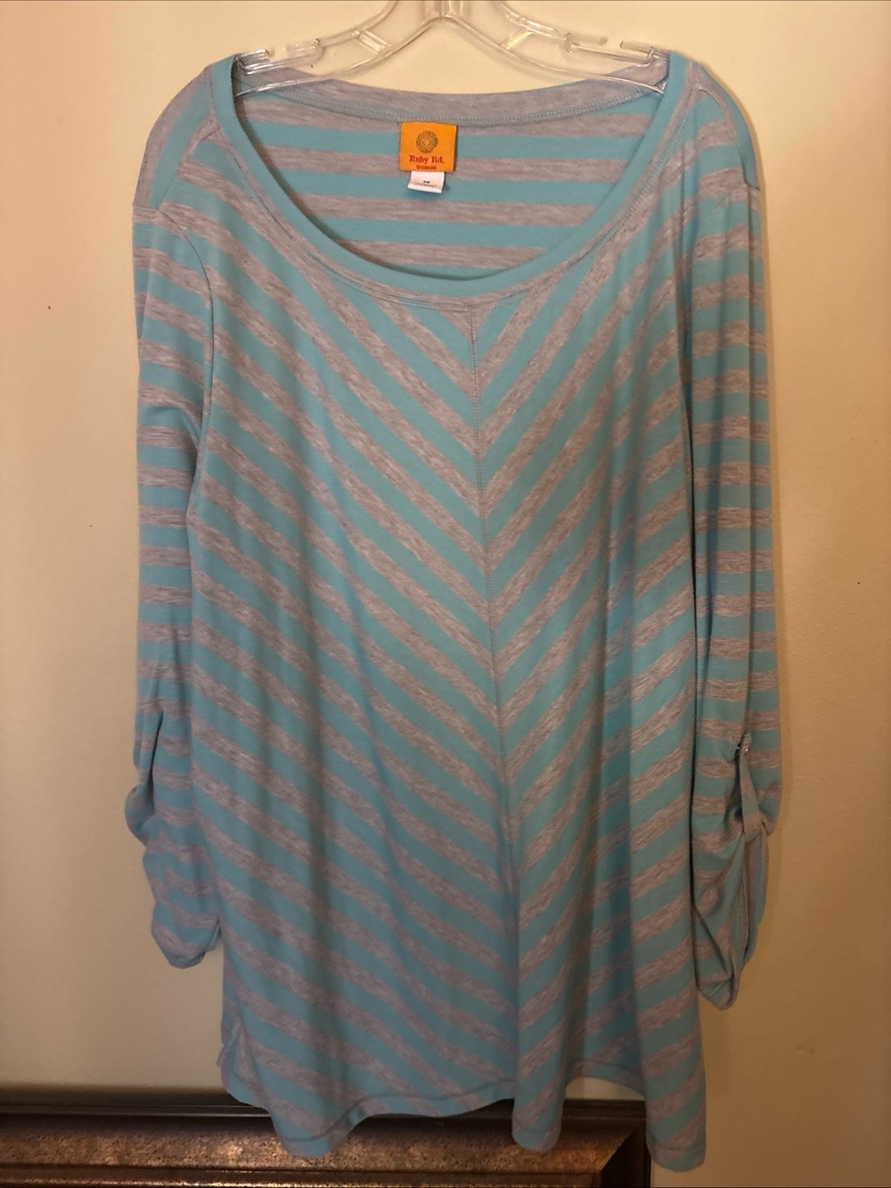 Ruby Rd. Light Blue & Gray Striped Scoop Neck Tunic